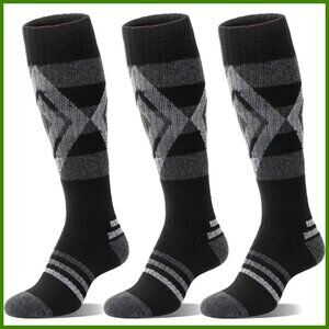 Merino Wool Thermal Ski Socks, Knee High Compression for Winter Sports